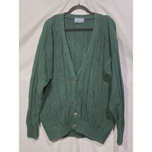Vintage Kenneth Roberts XL Green Cardigan Sweater Chunky Fisherman Grandpacore